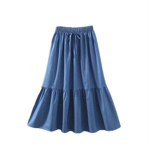 2020 Women Summer New Fashion Denim Skirt Sweet Girl Casual Loose Elastic Waist Ruffles Bow Skirt Plus Size Skirts M-7XL