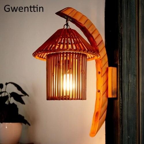 Southeast Asia Bamboo House Led Wall Lamp Vintage Wood Wall Sconce Light Fixtures Living Room Kitchen Bedroom Lights Home Decor