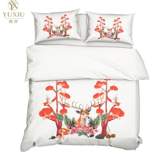 YuXiu 3D Printing Animal Moose Flower Duvet Covers Black Bedding Set Bed Linen Cover Pillowcases King Queen Full Twin Double
