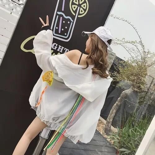 Female 2021 Fashion Women Summer Plus Size Loose Hooded Chiffon Sunscreen Clothing Thin Coat Long Sleeve Jacket LN105