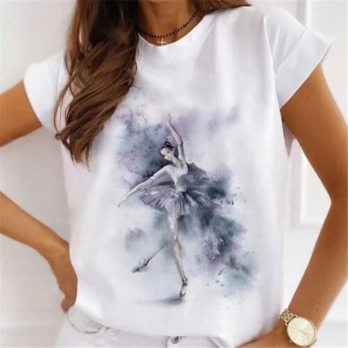 Women T-Shirt Summer New Fashion Short Sleeve T Shirt Female Ballet Ink Painting Printed oversized T-shirts Casual Tops Tee