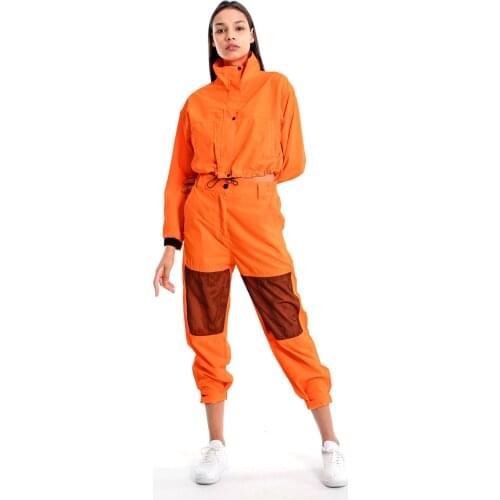 Denim Republic Womens Orange Neon Nylon Tracksuit Set New Season 2021