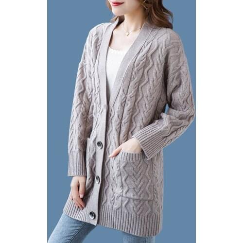 Autumn And Winter new Casual Knitted Long Cardigan Coats Women fashion Long sleeve Thick Sweater Solid color V-Neck Loose Tops