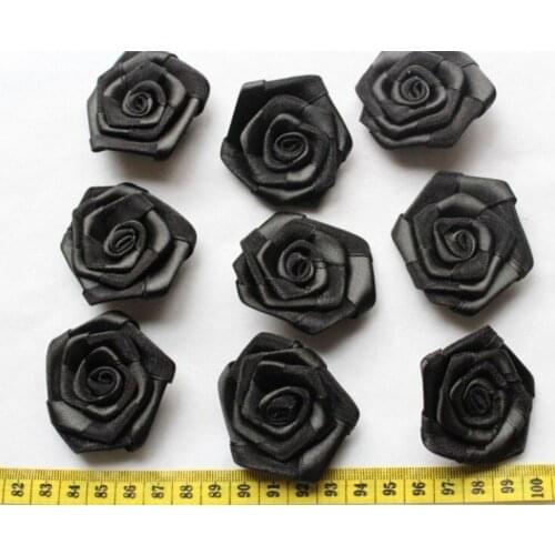 100pcs Large Beautiful handmade satin rose rolled rosette flower Black 5cm (2") or you pick color