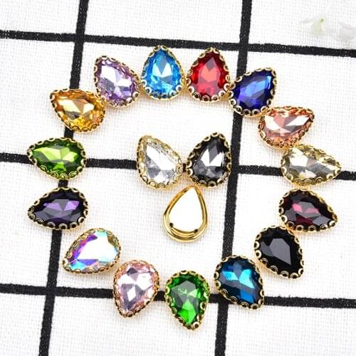 20pcs/Lot 13*18mm Water Drop Claw Glass Rhinestone 10*14mm Tear Drop Crystal Button with holes for Clothing