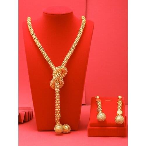 24K Dubai Gold Color Jewelry Sets For Women African India Party Wedding Necklace Pendant Earrings Jewellery Set Engagement Gifts