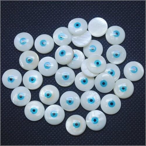 30pcs handmade draw mother of pearl shell cabochons eye coin shapes natural colors for charms bracelet making size 14mm