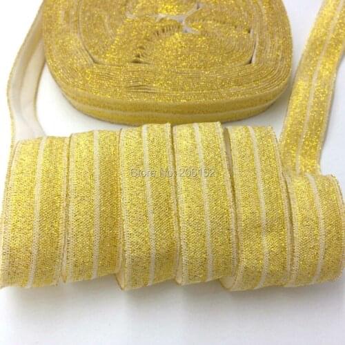 5/8" Gold Metallic Fold Over Elastic Metallic Sparkling FOE Glitter Ribbon for DIY Headwear Hair Accessories 10yards/lot