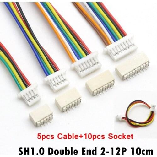 5 sets JST SH 1.0mm Wire Cable Connector Double End SMD Horizontal Socket 28AWG 100mm 2P 3P 4P 5P 6P 7P 8P 9P 10P 11P 12 Pin