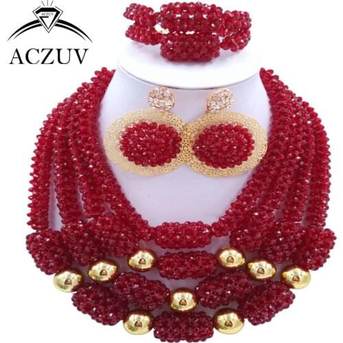 ACZUV Latest Wine African Beads Jewelry Set for Women Nigerian Necklace Wedding Accessories D4R002