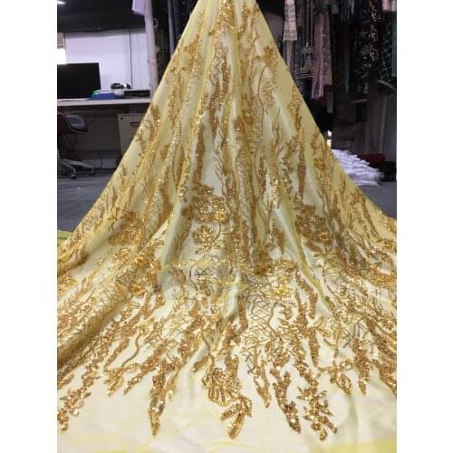 African Sequins and beads Tulle Mesh Lace Fabric SYJ-588881 High Quality Lace Nigerian Net Lace Fabrics For Women Party Wedding
