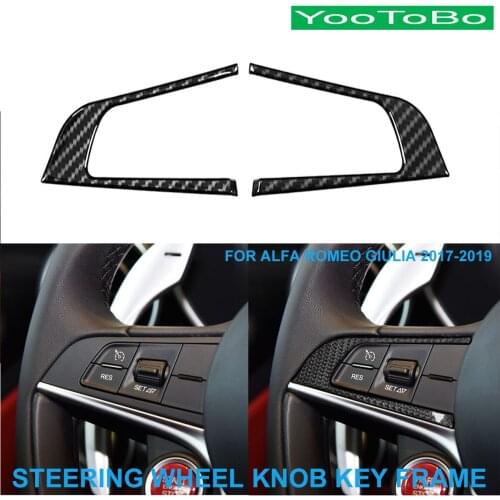 LHD RHD Car Styling Real Carbon Fiber Steering Wheel Key Knob Button Frame Trim Cover Sticker For Alfa Romeo Giulia 2017-19