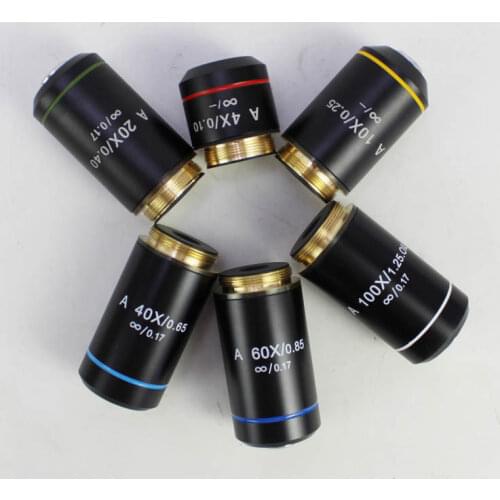 4X 10X 20X 40X 60X 100X Plan Infinity Biological Microscope Achromatic Objective Lens for Olympus Biomicroscope Optical System