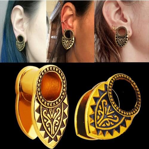 BOG-1Pair Stainless Steel Tribal Gold Den Ear Weight Ear Plug Tunnel Ear Expander Ear stretcher Body Piercing Jewelry 8-16mm