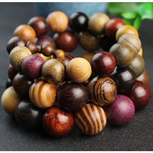 National Wind 15-20mm Color Sandalwood Beads Rosary Bracelet Men and Women Jewelry Gift handmade beaded bracelet Wholesale