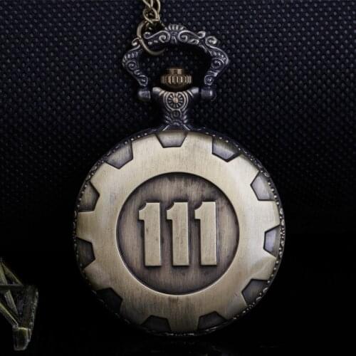 Bronze Copper Game Fallout 111 Quartz Pocket Watch Analog Pendant Necklace Mens Watches Womens Boy Gifts