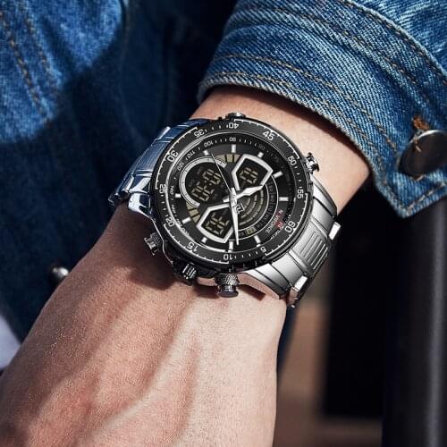 NAVIFORCE Top Luxury Men Brand Dual LED Display Watch Fashion Full Steel Strap Sports Waterproof Wristwatch Relogio Masculino