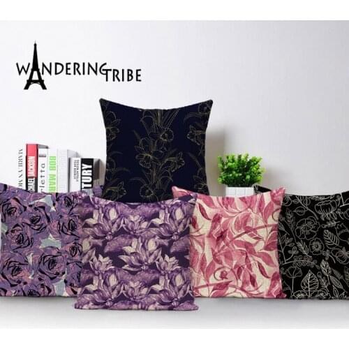 Black Purple Decor Pillow Flower Living Room Cushions Vintage Decorative Cushion Covers Throw Pillow Covers Shabby Chic Pillows