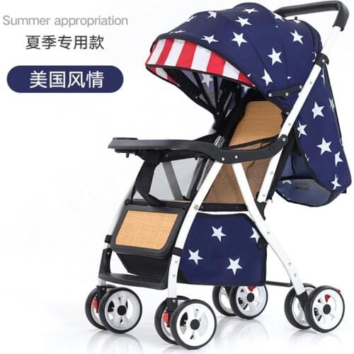 Baby Stroller Can Sit Lie Down Folding Wicker Chair Bamboo Rattan Woven Summer Baby Child High Landscape Umbrella Cart Trolley