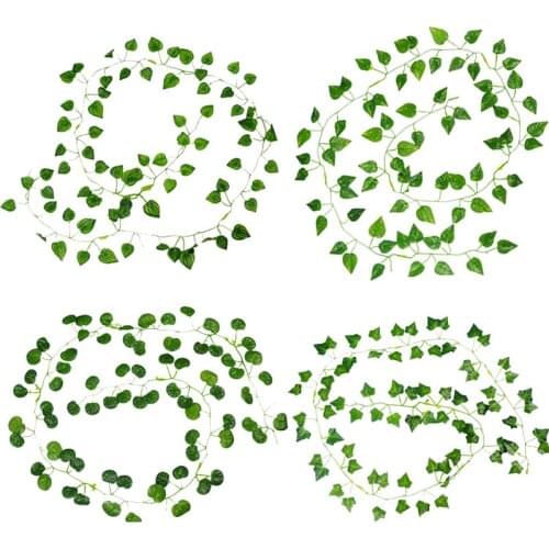 2M Long Artificial Plants Green Ivy Leaves Artificial Grape Vine Fake Parthenocissus Foliage Leaves Home Wedding Bar Decoration