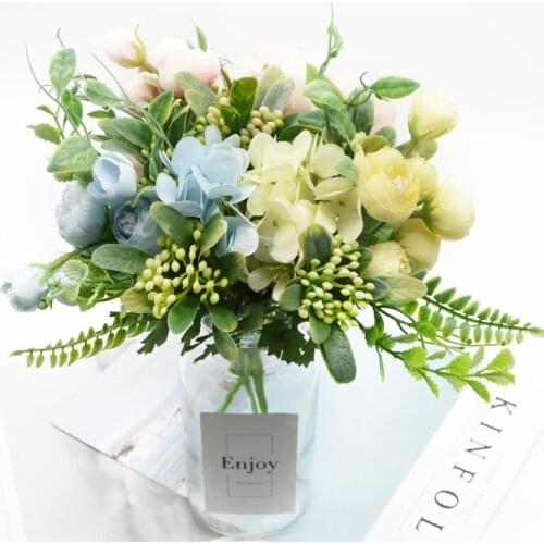 Artificial Bouquet Nordic Decoration Hydrangea Small Bud Hand Bouquet Artificial Flowers Christmas Home Wedding Decor Diy Floral
