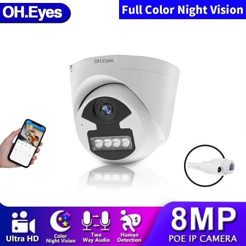 Full Color Night Vision Security Camera 4K Outdoor Two-Way Audio POE CCTV Video Surveillance Camera HD 8MP Dome Camera H.265
