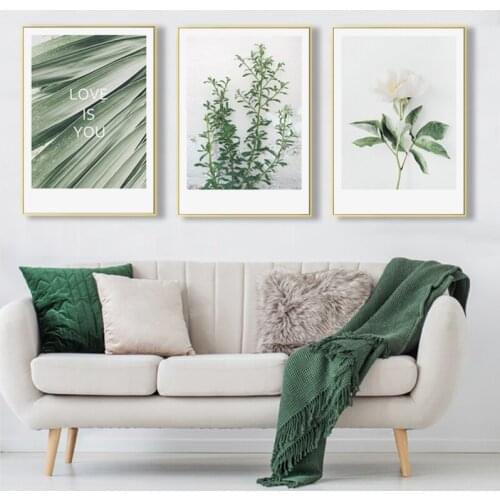 Canvas Painting Green Leaf Plant Minimalist Wall Art Posters Print Nordic Cartoon Style Picture Modern Living Room Decoration