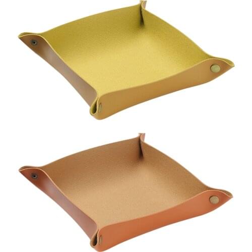 Leather Desktop Storage Tray Foldable Storage Box Key Wallet Coins Makeup Lipstick Jewelry Organizer Home Kitchen Fruit Plate