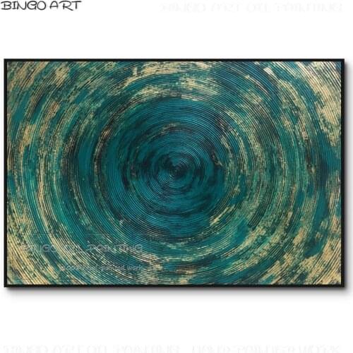 Beautiful Wall Art Picture Hand-painted Abstract Deep Green Oil Painting on Canvas Hand-painted Abstract Round Acrylic Painting