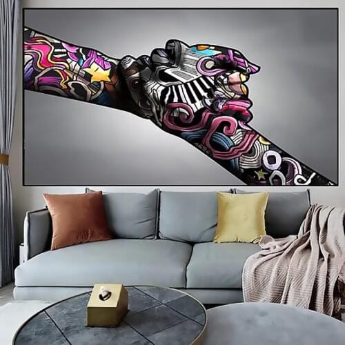 Colorful Graffiti Art Canvas Painting Shake Hands Inspirational Street Wall Art Posters and Prints Decorative Picture Home Decor