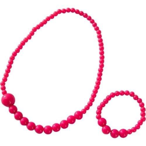 Creative Kids Bead Decor Necklace Bracelet Set Fashion Plastic Bead Necklace With Bead Bracelet Jewelry Accessories For Girls