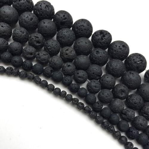 Round 4/6/8/10mm Black Volcanic Lava Loose Beads for DIY Craft Bracelet Necklace Jewelry Making