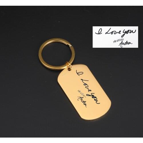 Lemegeton Personalized Custom Handwriting Name Text Keychain For Men Women Stainless Steel Custom Keyring Gifts