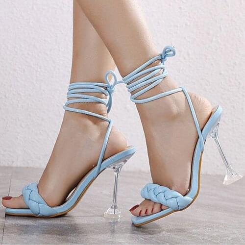 Summer Fashion Design Weave Women Sandals Transparent Strange High Heels Sandals Open Toe Shoes