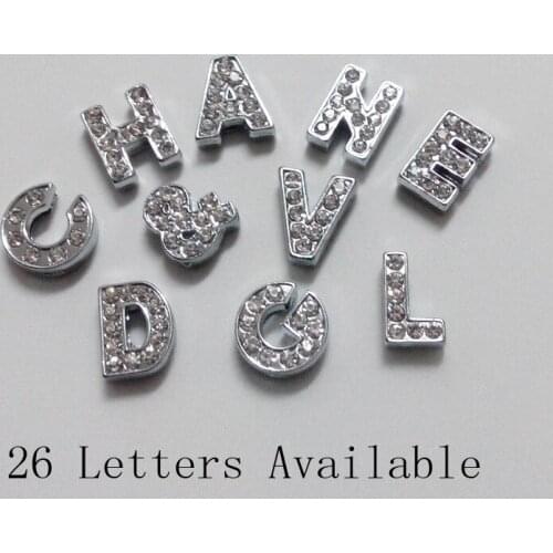 2017 Hot Sale New Floating Charms Charm Custom Personalized Cheerleading/ Name Bag Tag Crystal 8mm Slider Alphabet Letters T-z