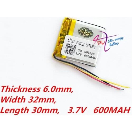 3 line lithium polymer battery 603230 603030 3.7V 600MAH digital products navigation GPS Rechargeable Li-ion Cell