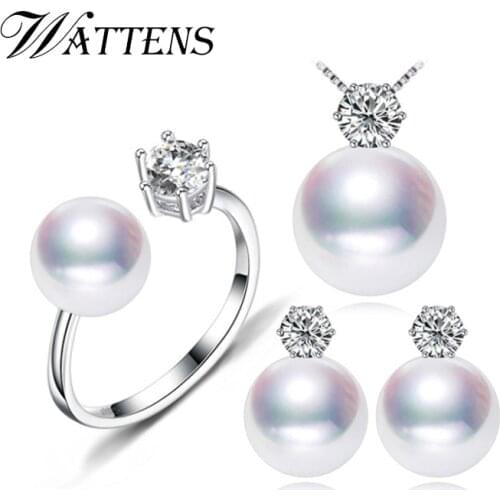 WATTENS geometry Freshwater Pearl Jewelry Sets,White Black Purple Pearl Sets,elegant Penants&Necklace&Earrings&Rings for women