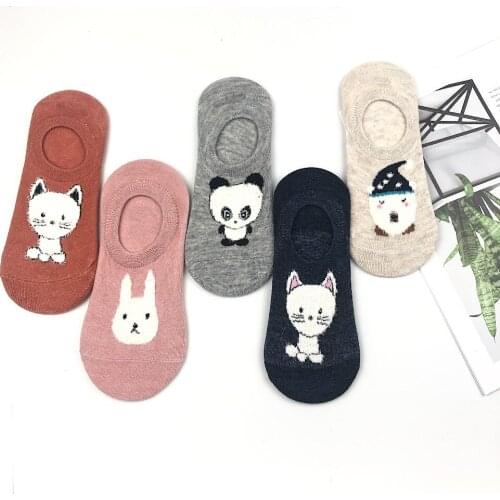 New Women Candy Colorsock Cute Animal Cartoon Cotton Female boat Socks Simple Cat Panda Rabbit Short socks
