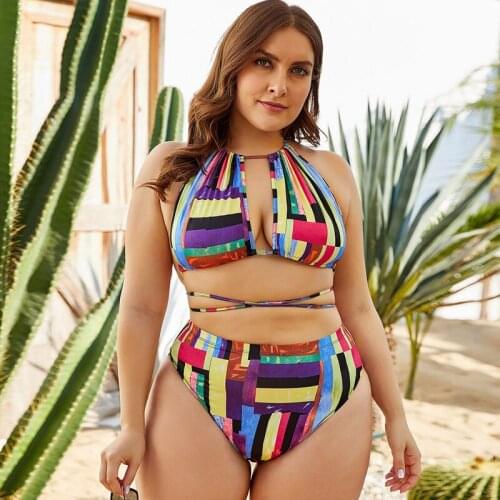 New Plus Size Swimwear Bikini For Women 2021 High Waist Swimsuit Obese Female Lace Up Bathing Suit Biquini Set Large 3XL 4XL 5XL