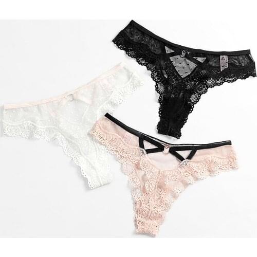 New Product Sexy Lace Print Hollow Out Thin Breathable Womens Thong Fashion Knit Heart Buckle Popularity Female Panties A24