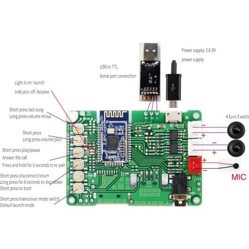 Bluetooth Power Amplifier Board V5.0 Stereo Transmission BK3266 Module Receiving and Sending One AT Renamed Button Switch