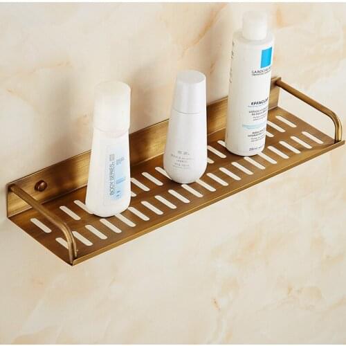 Bathroom Shelf Antique Solid Brass Bath Shower Rack Corner Shelf Bolt Inserting Type Wall Mounted Bath Hardware 40-50cm