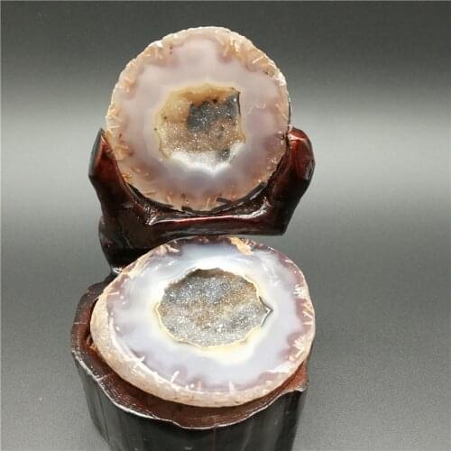 Rare China Natural Warring States Red Agate Geode Quartz Crystal Cornucopia