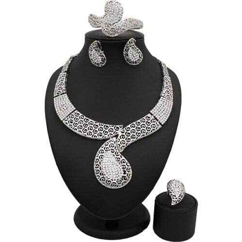 Silver wedding jewelry sets african party jewelry bangle necklace,earring fashion jewelry costume jewelry