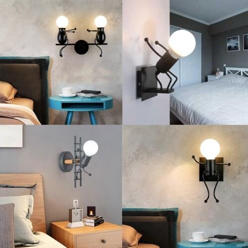 Modern Creation Metal Cartoon Robot Wall Light E27 LED Wall Light Nordic Personality Iron Art Sconce Lamp For Kids Children Room