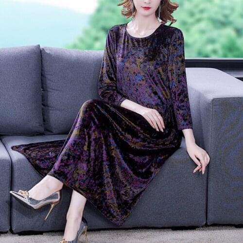 Spring Purple Velvet Long Sleeve Midi Dresses Autumn Women Elegant Bodycon Party Vestidos 2021 New loose Vintage Casual Dresses