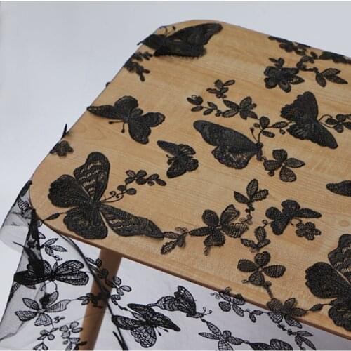 High quality black bottom yarn fabric Three dimensional Butterfly Embroidery tissu Dress skirt dress accessories fabrics