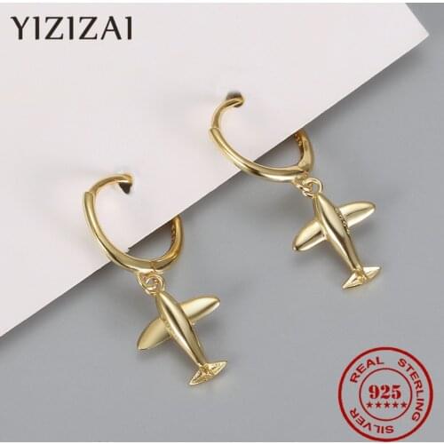 YIZIZAI 100% 925 Sterling Silver Earrings Airplane Dangle Drop Earrings Minimalist Women Charm New Year Pilot Jewelry Gift