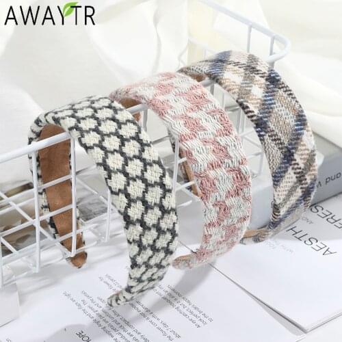 AWAYTR Winter Knitted Stripe Headband Wide Women Hairband Girls Hair Hoop Fashion Headdress Print Solid Turban Hair Accessories
