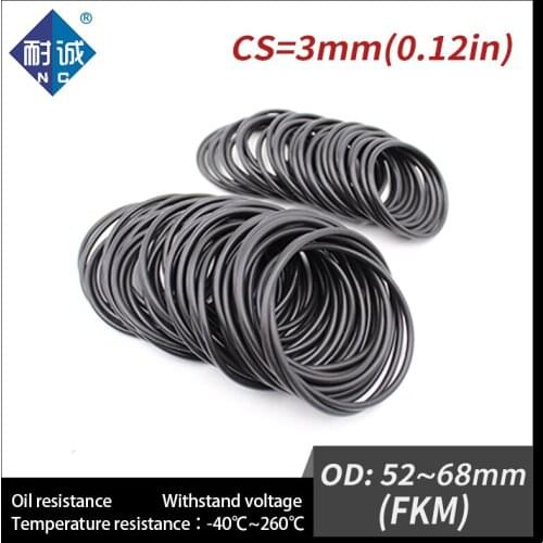 1PC/lot Rubber Ring Black FKM O ring Seals Thickness 3mm OD52/54/55/56/58/60/62/63/65/68mm Rubber O-Rings Fuel Washer